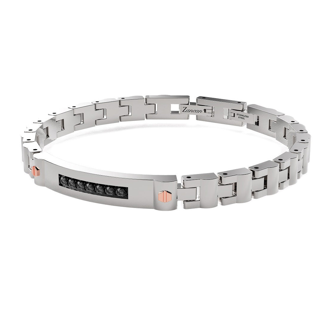 BRACCIALE ZANCAN ACCIAIO SEMIRIGIDO ZIRCONI NERI