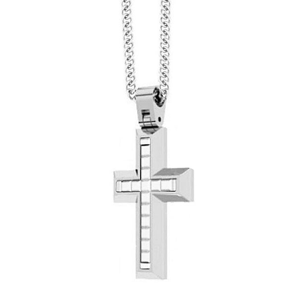 COLLANA ZANCAN ACCIAIO CON CROCE TIPO MARTELLATA