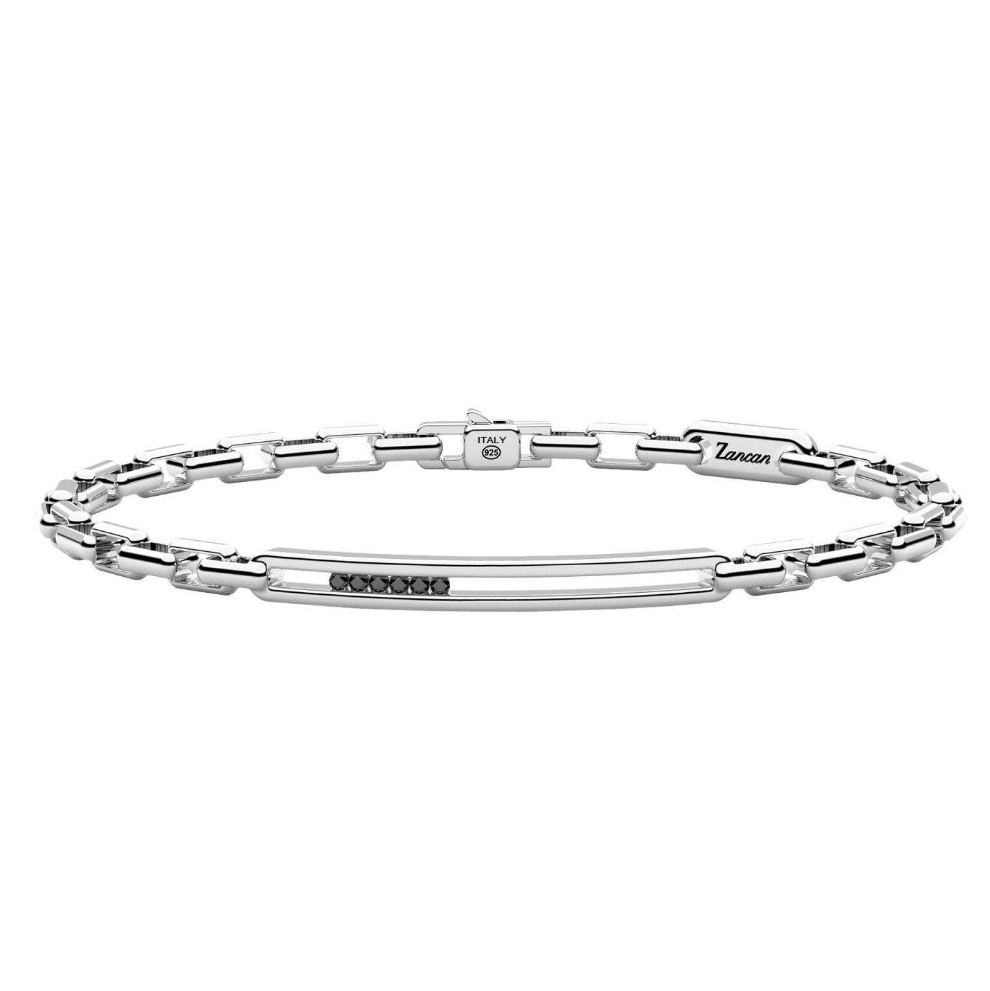 BRACCIALE ZANCAN ARGENTO CON PLACCHETTA E ZIRCONI NERI