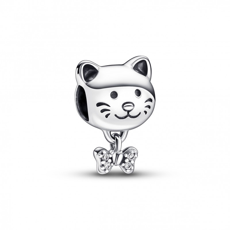 CHARM PANDORA GATTINO CON FIOCCO PENDENTE