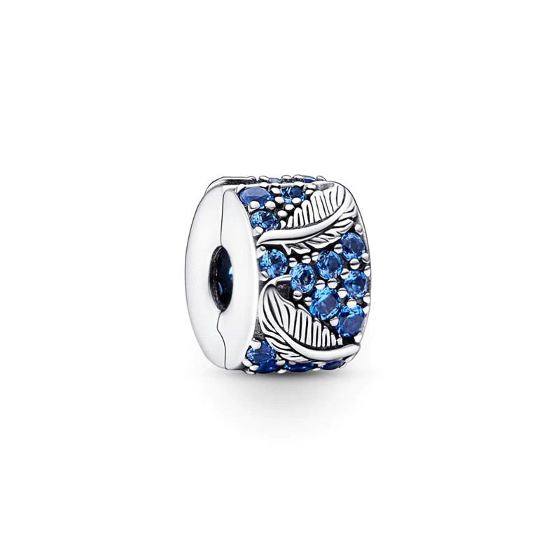 CHARM CLIP PANDORA PIUME CON PIETRE BLU LIMINOSE