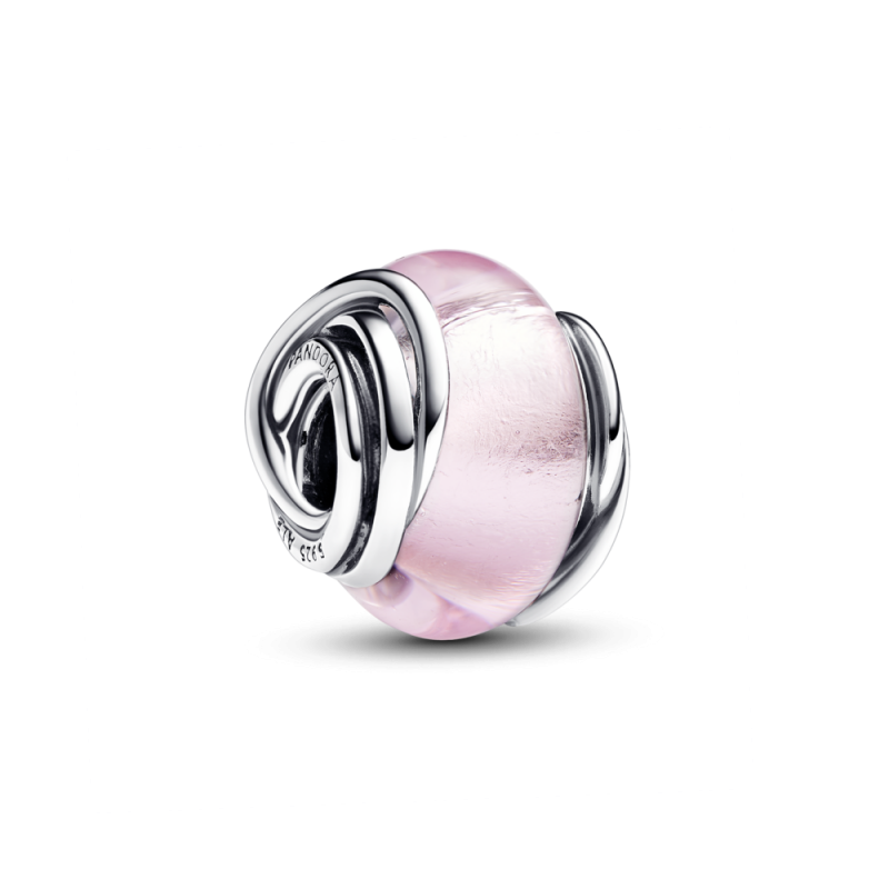 CHARM PANDORA VETRO DI MURANO ROSA E CERCHI INTRECCIATI