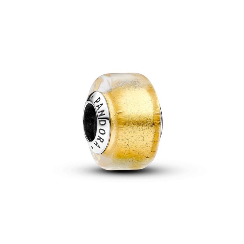 CHARM PANDORA MINI VETRO DI MURANO FOGLIA D'ORO