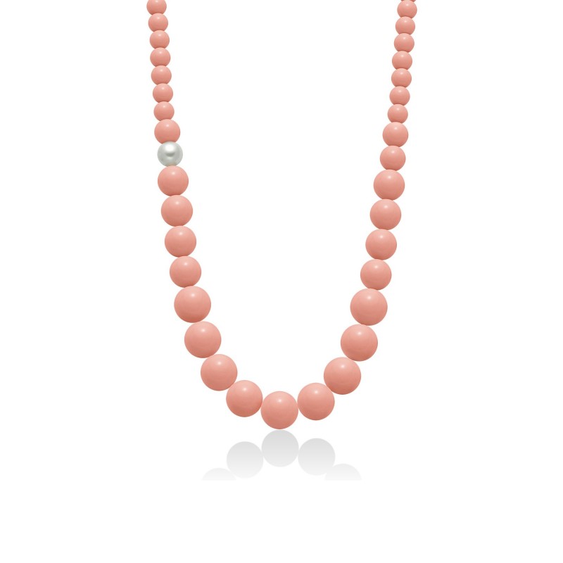 COLLANA MILUNA TERRA E MARE PERLE BIANCHE E CORALLO ROSA