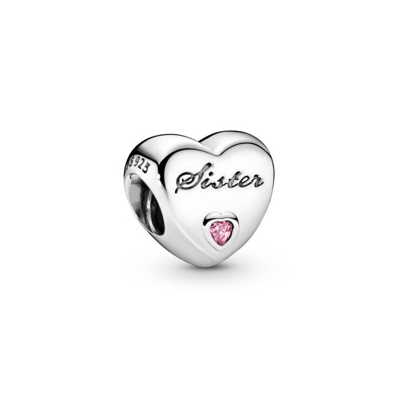 CHARM PANDORA CUORE SORELLA CON PIETRA ROSA