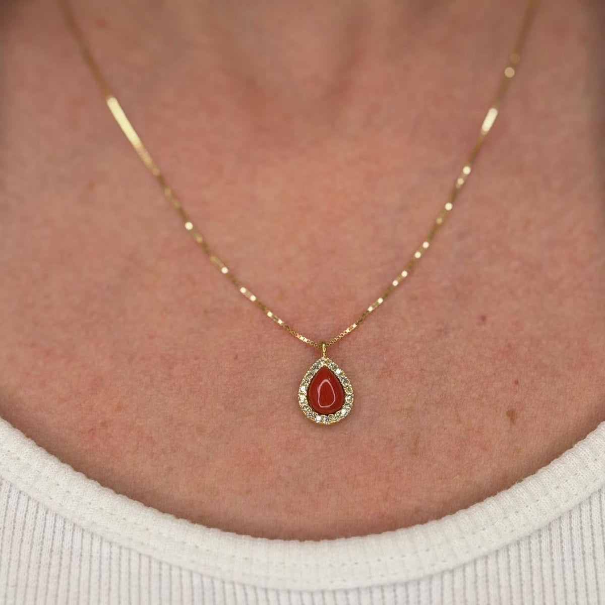 COLLANA GOCCIA IN ARGENTO GOLD ZIRCONI E CORALLO NATURALE