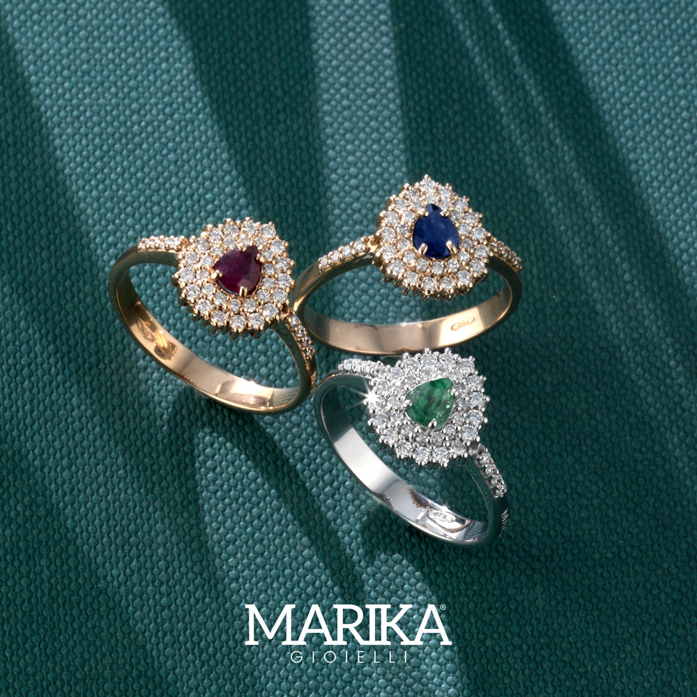 ANELLO GOCCIA IN ORO ROSA 18 CARATI CON DIAMANTI E RUBINO