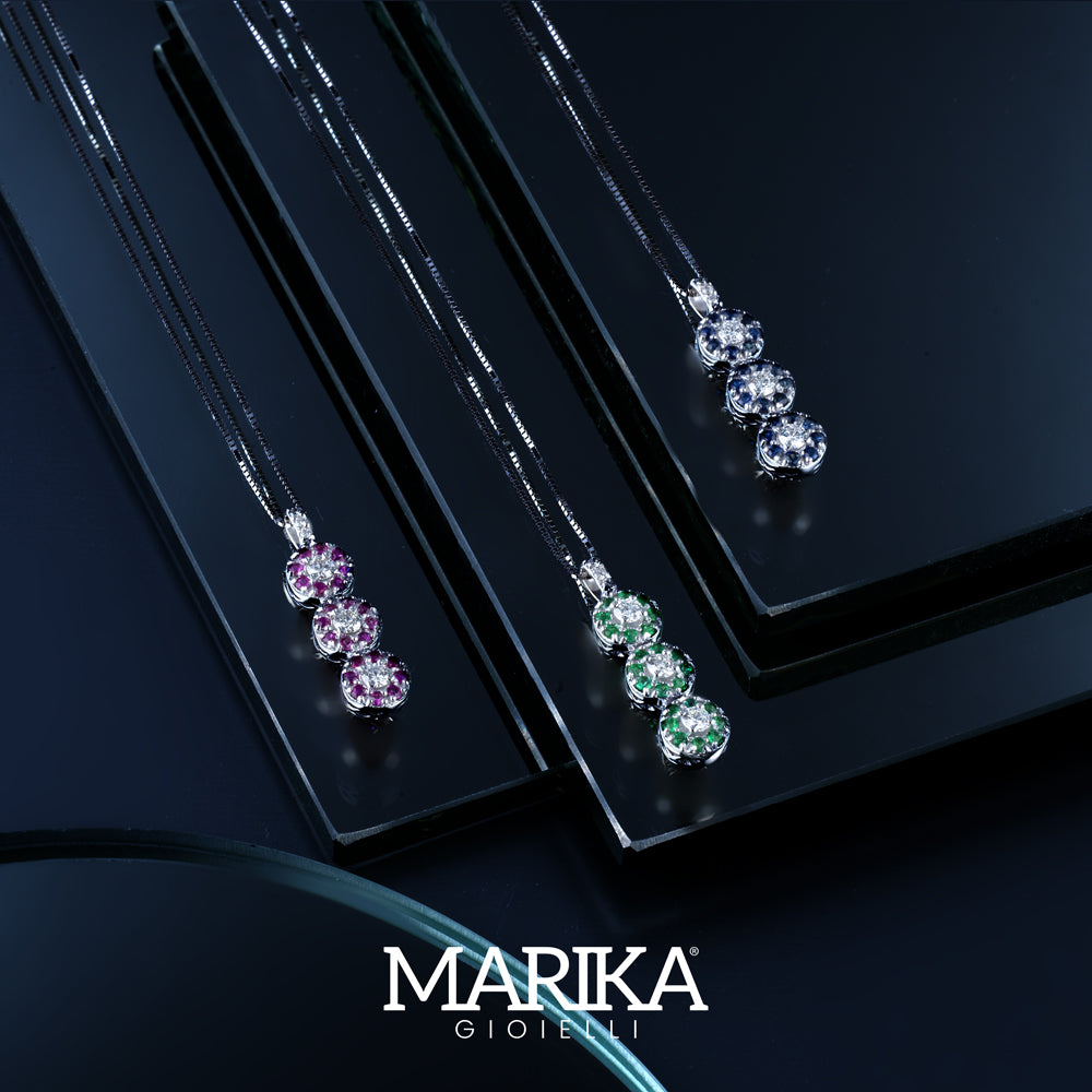 COLLANA TRILOGY IN ORO BIANCO 18KT CON DIAMANTI E RUBINI