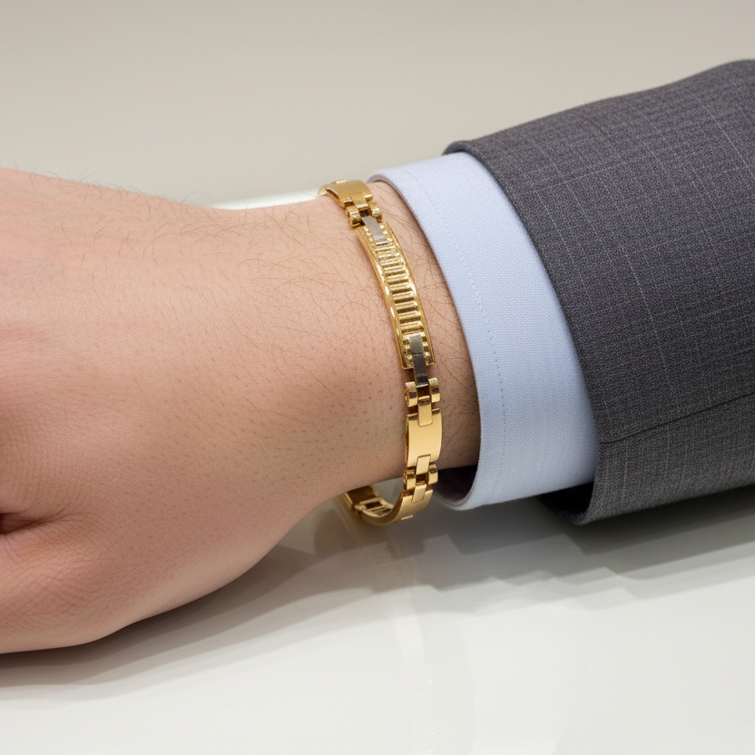 Bracciale uomo bicolore in oro 18KT (750) con maglie lavorate – Made in Italy