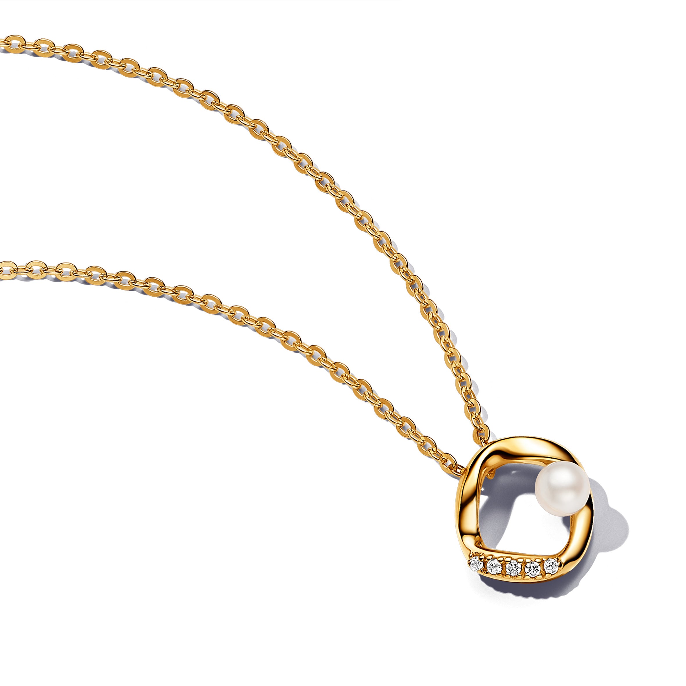 COLLANA PANDORA DORATA CERCHIO LINEA SINUOSA CON PERLA