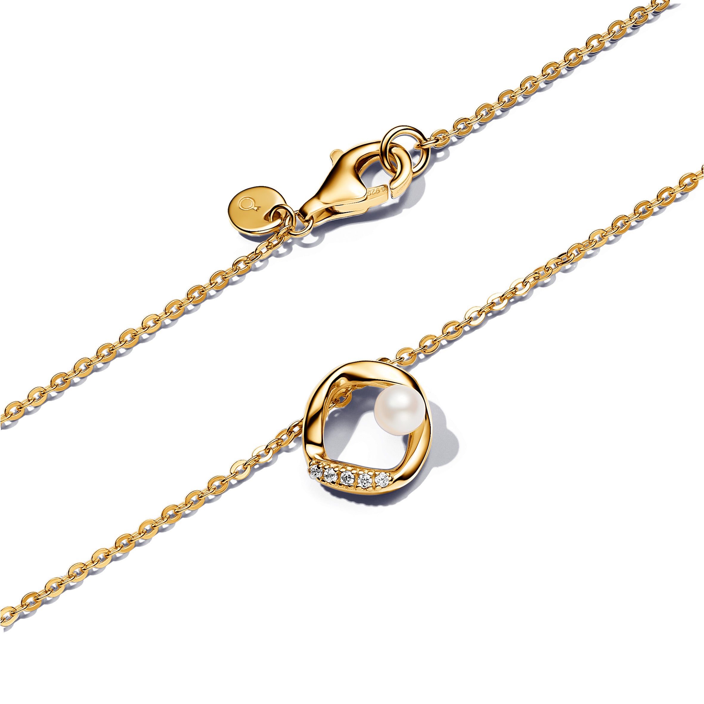 COLLANA PANDORA DORATA CERCHIO LINEA SINUOSA CON PERLA