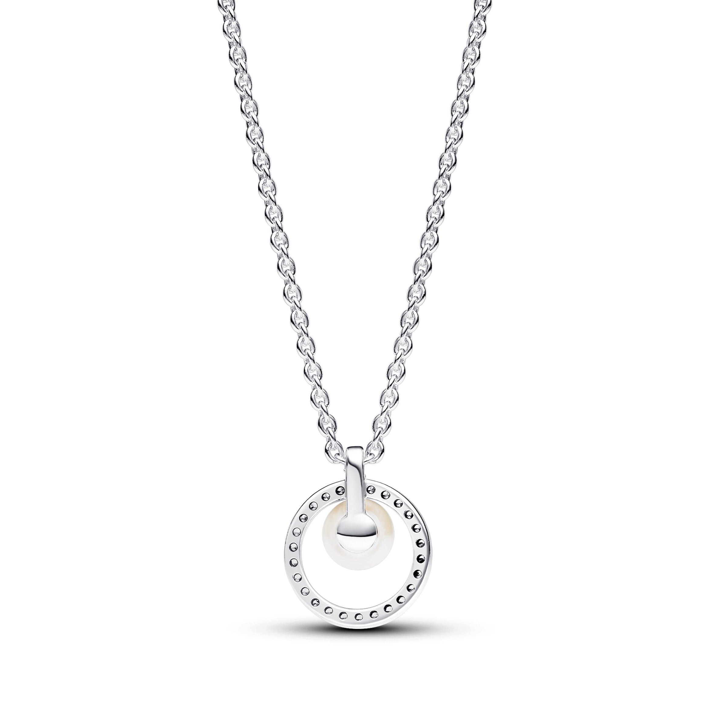 PANDORA NECKLACE WITH PEARL AND PAVÉ OF BRIGHT STONES