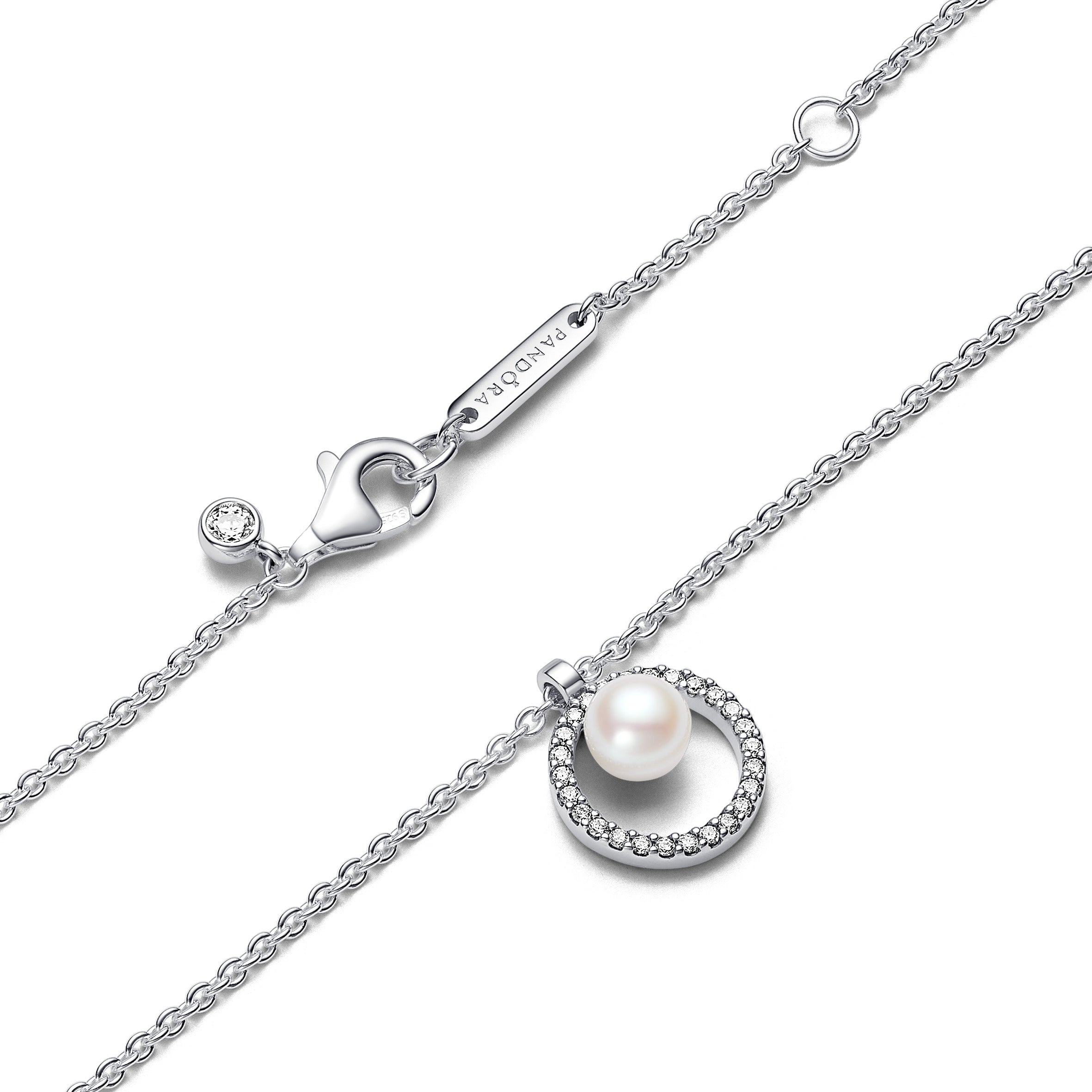 PANDORA NECKLACE WITH PEARL AND PAVÉ OF BRIGHT STONES