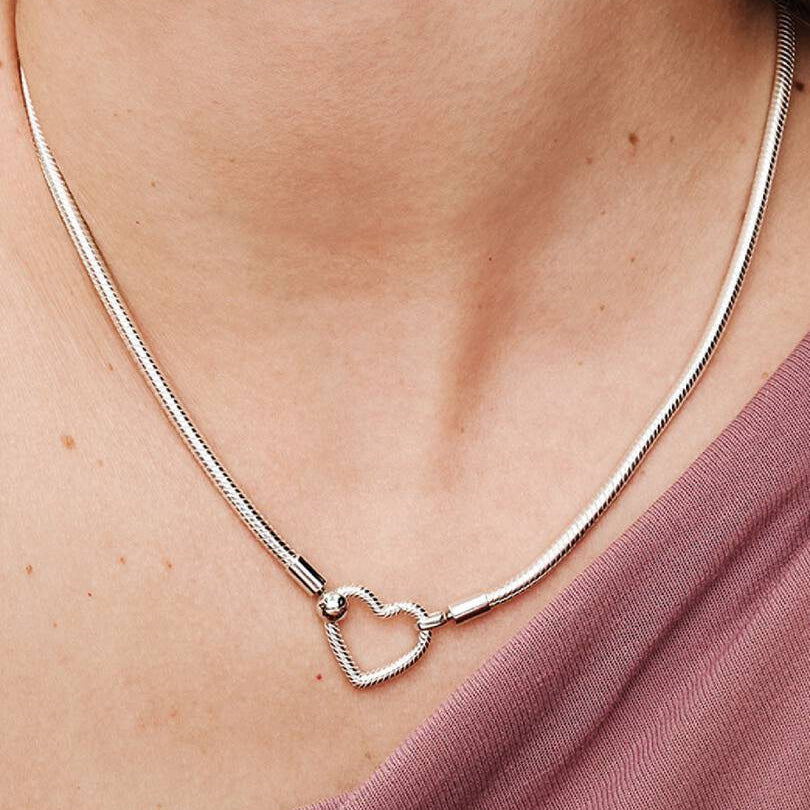 PANDORA SNAKE LINK NECKLACE WITH HEART CLASP