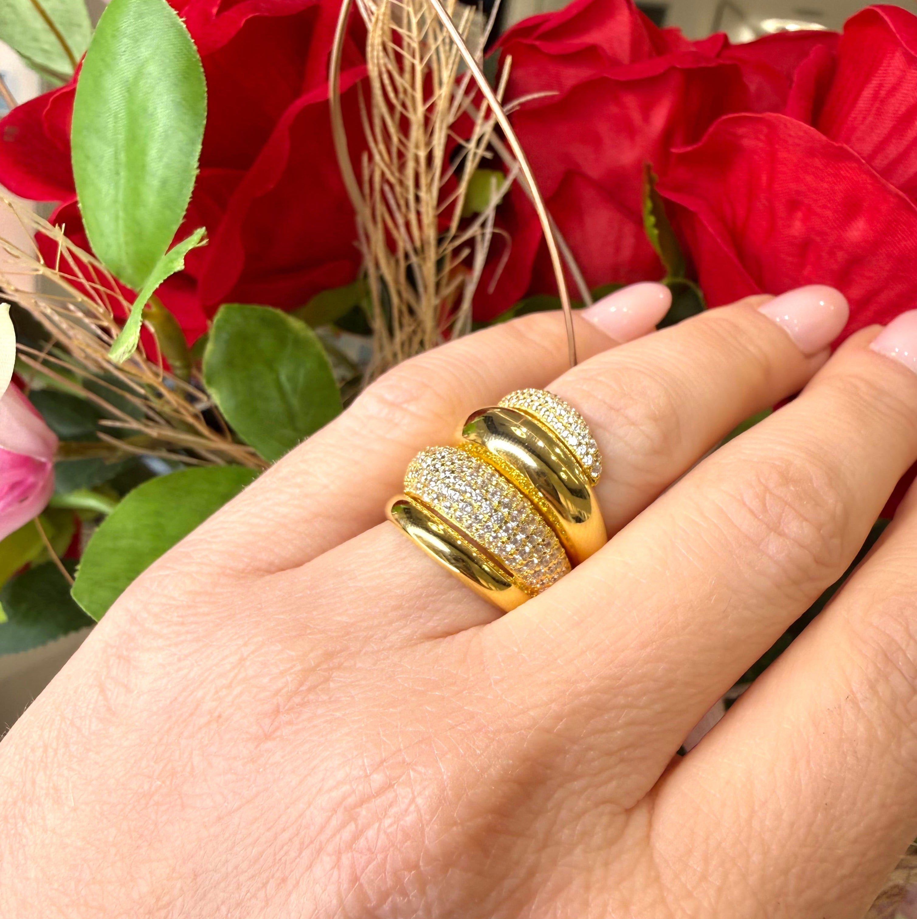 ANELLO FASCIA IN ARGENTO GOLD CON ZIRCONI