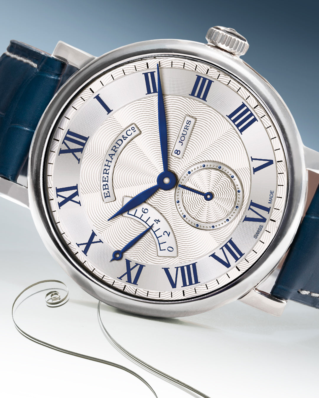 OROLOGIO EBERHARD 8 JOURS GRANDE TAILLE PELLE BLU |41MM|