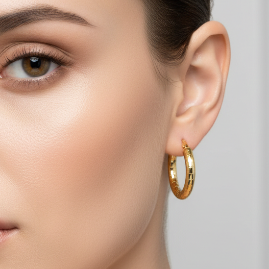 Orecchini a cerchio lavorati in oro giallo 18KT (750) – Made in Italy