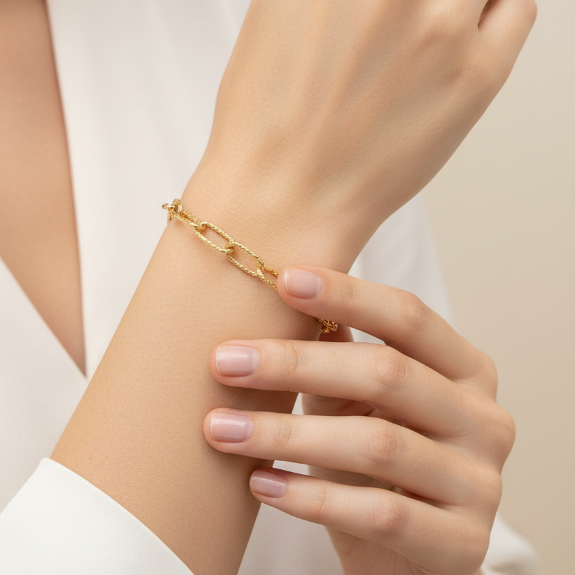 Bracciale a maglie ovali diamantate in oro giallo 18KT (750) – Made in Italy