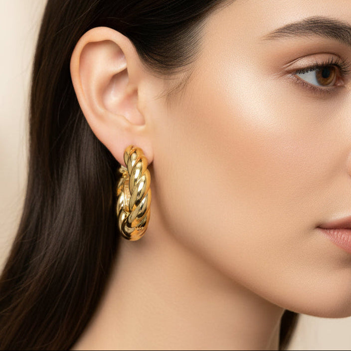 Orecchini a Cerchio Intrecciati in Oro Giallo 18KT (750) – Made in Italy