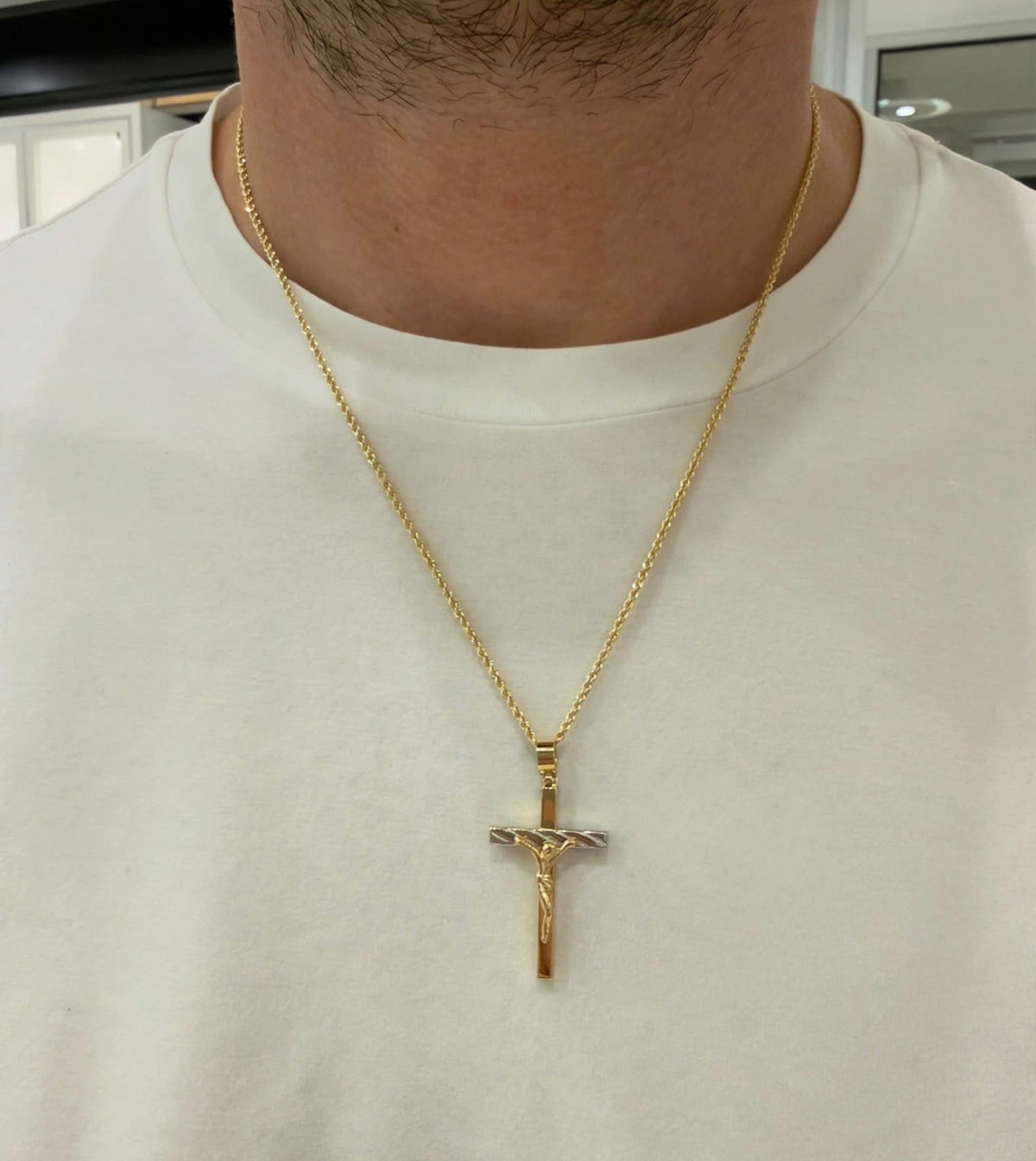 Collana da Uomo con Crocifisso Bicolore in Oro 18 KT