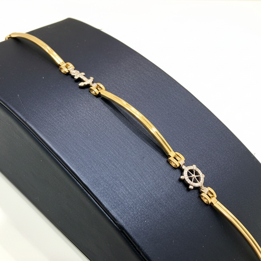 Bracciale timone e ancora in oro giallo 18KT (750) – stile nautico – Made in Italy