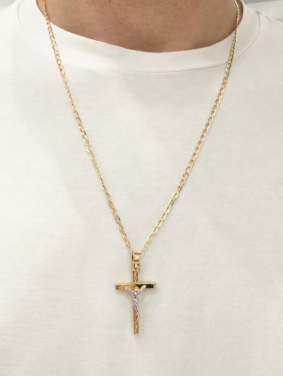 Collana da Uomo con Crocifisso Bicolore in Oro 18 KT