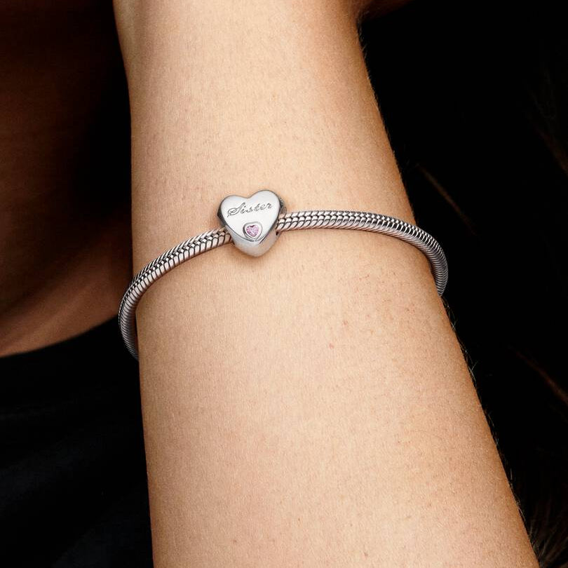 CHARM PANDORA CUORE SORELLA CON PIETRA ROSA