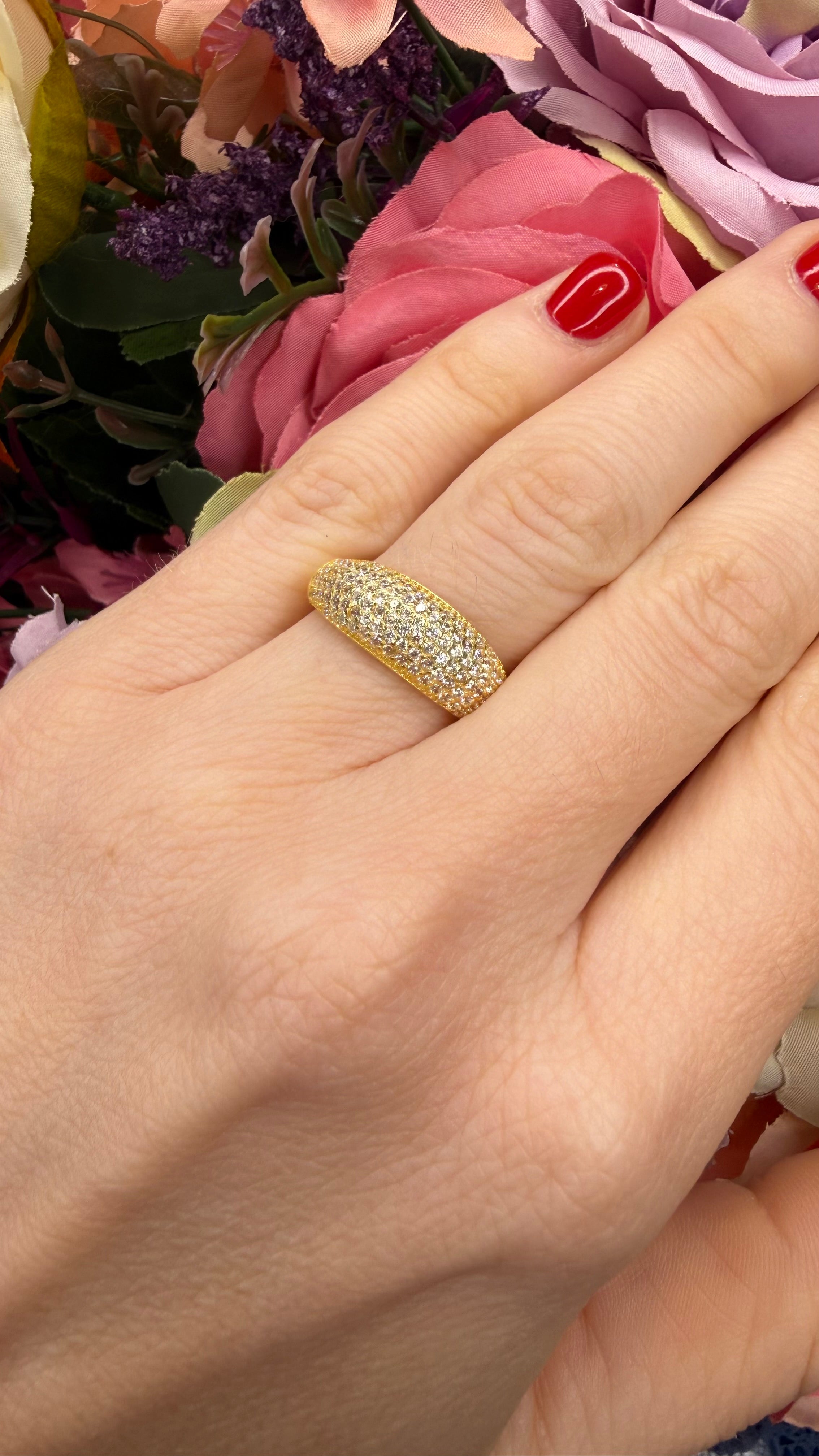 ANELLO FASCIA PAVÉ IN ARGENTO 925 DORATO