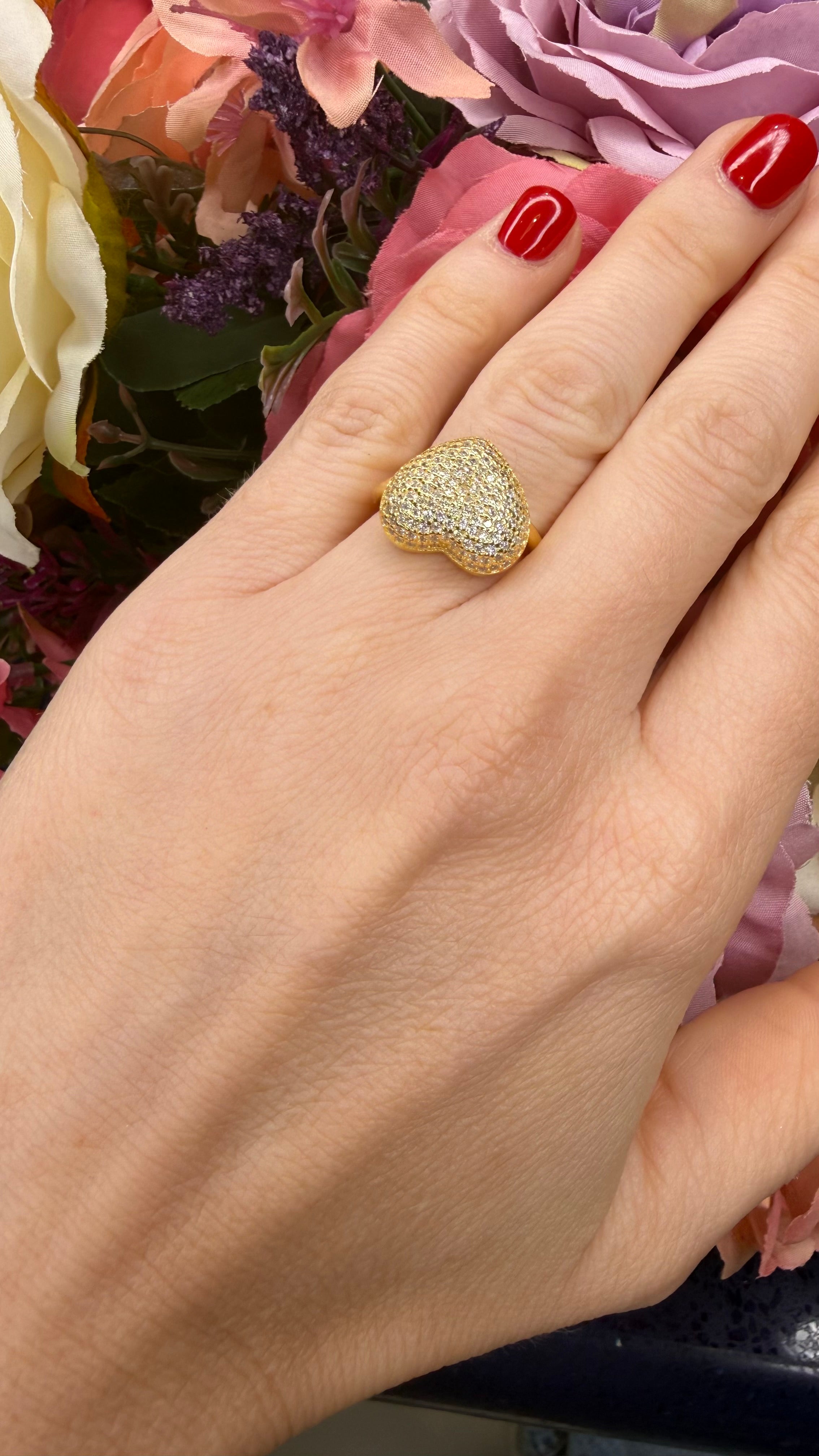 ANELLO CUORE PAVÉ IN ARGENTO 925 DORATO