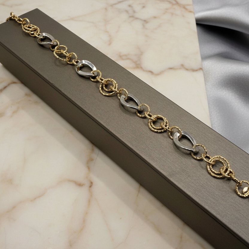 Bracciale maglia fantasia bicolore in oro 18KT (750) – Made in Italy