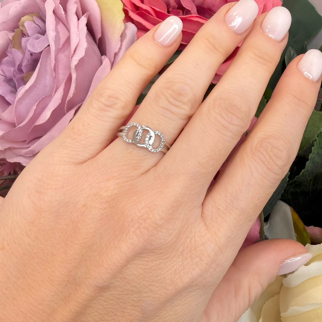Anello Tre Cerchi con Zirconi in Oro Bianco 18 KT