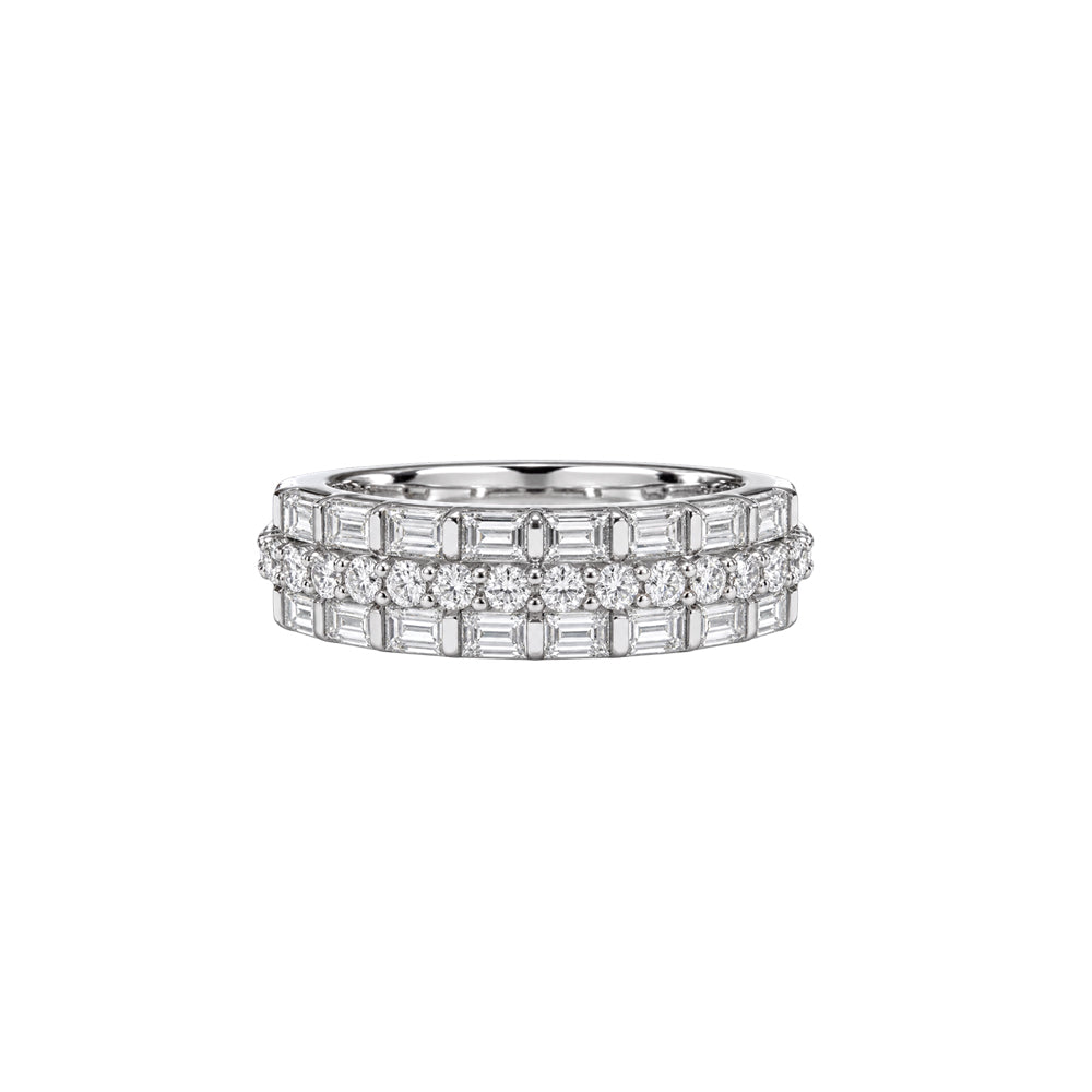 ANELLO VERETTA IN ORO BIANCO 18KT DIAMANTI E BAGUETTE