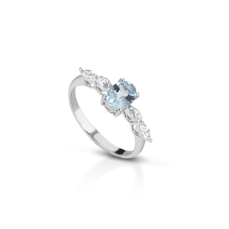 ANELLO IN ORO BIANCO 18 CARATI CON DIAMANTI E ACQUAMARINA