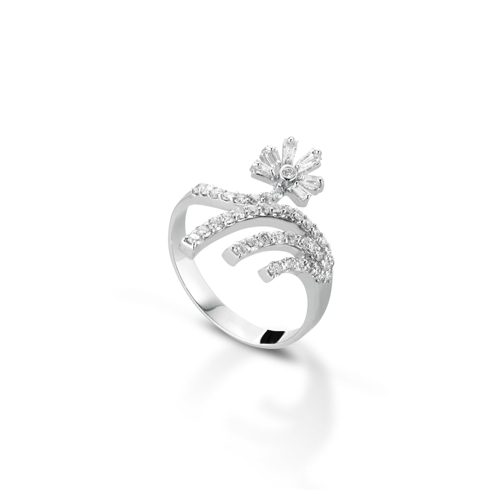 ANELLO IN ORO BIANCO 18 CARATI CON DIAMANTI E BAGUETTE