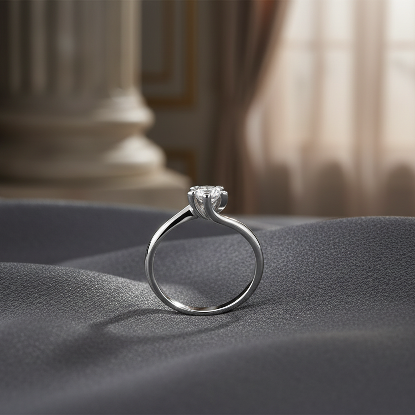 ANELLO SOLITARIO IN ORO BIANCO 18 CARATI E DIAMANTE