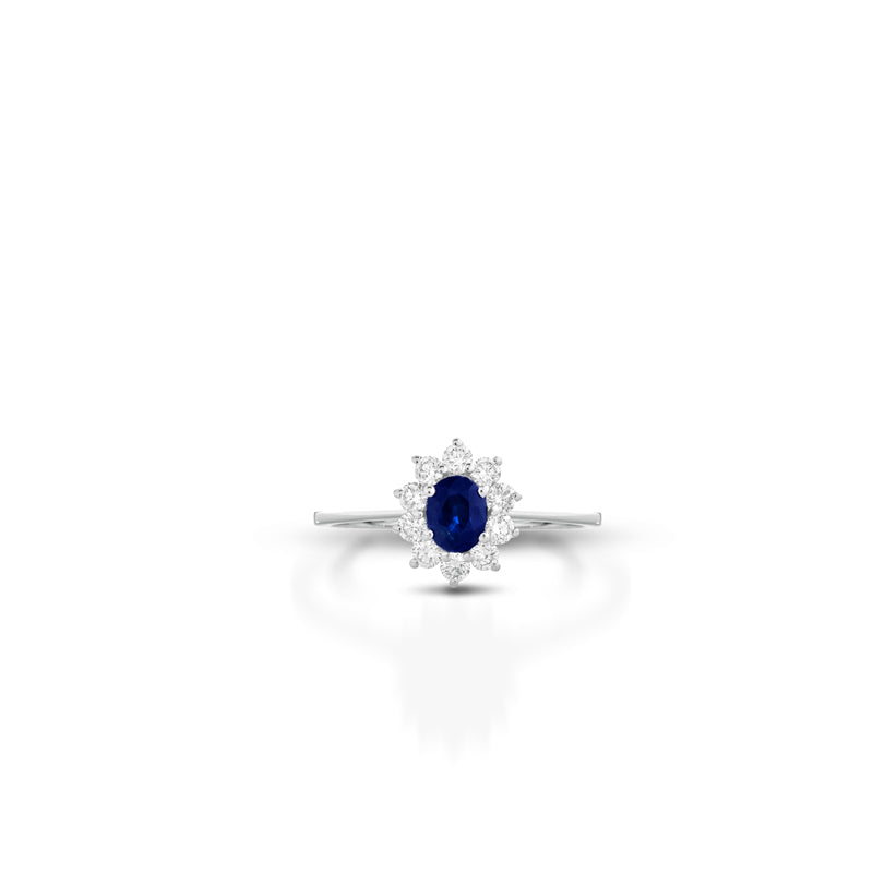 ANELLO IN ORO BIANCO 18 CARATI CON DIAMANTI E ZAFFIRO