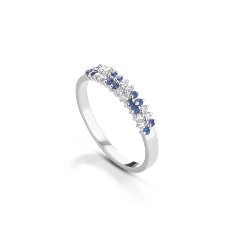 ANELLO VERETTA IN ORO BIANCO 18 CARATI DIAMANTI E ZAFFIRI