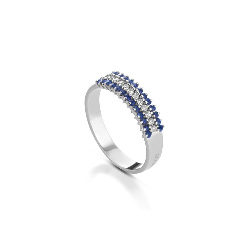 ANELLO VERETTA IN ORO BIANCO 18KT DIAMANTI E ZAFFIRI