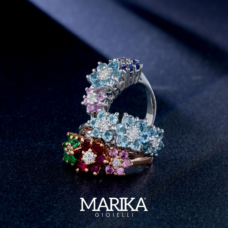 ANELLO IN ORO BIANCO 18 CARATI CON DIAMANTI E ACQUAMARINA