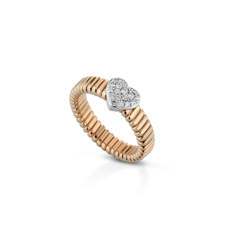 ANELLO CUORE TUBOGAS IN ORO ROSA 18 CARATI CON DIAMANTI
