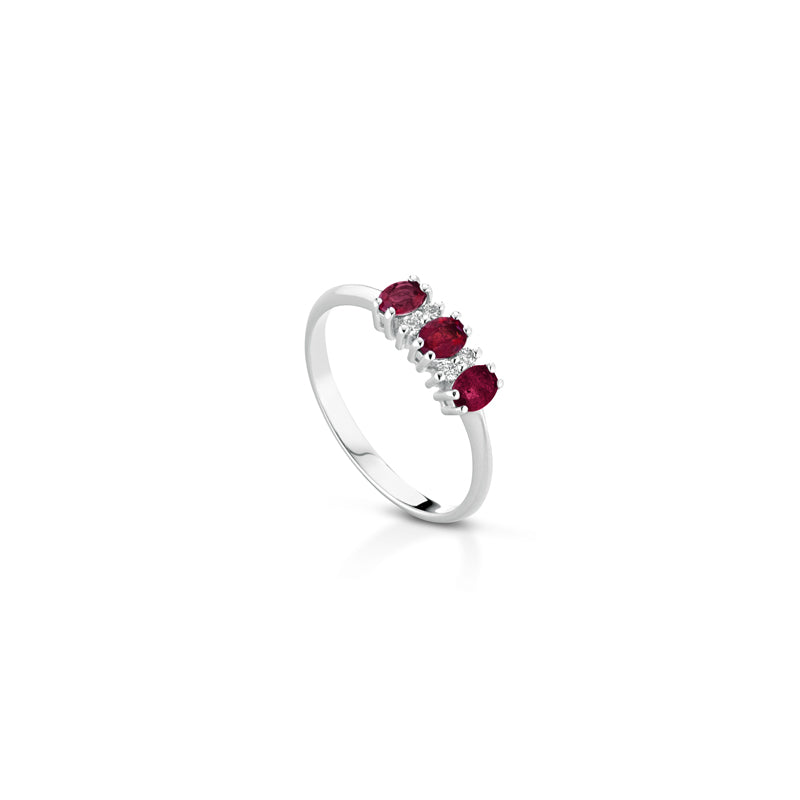 ANELLO TRILOGY IN ORO BIANCO 18 CARATI CON DIAMANTI E RUBINI