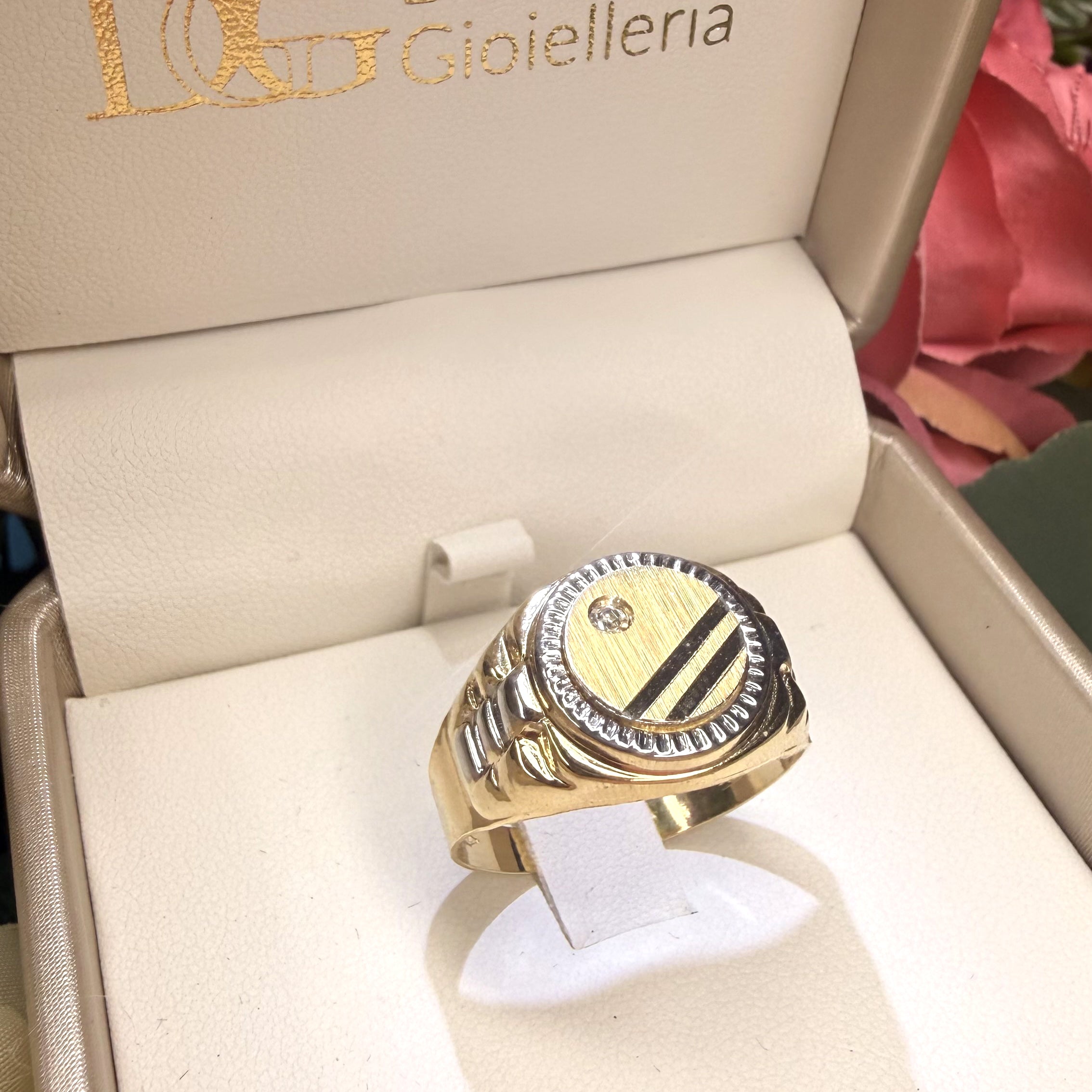 Anello Uomo Chevalier Bicolore con Zircone in Oro 18KT (750)