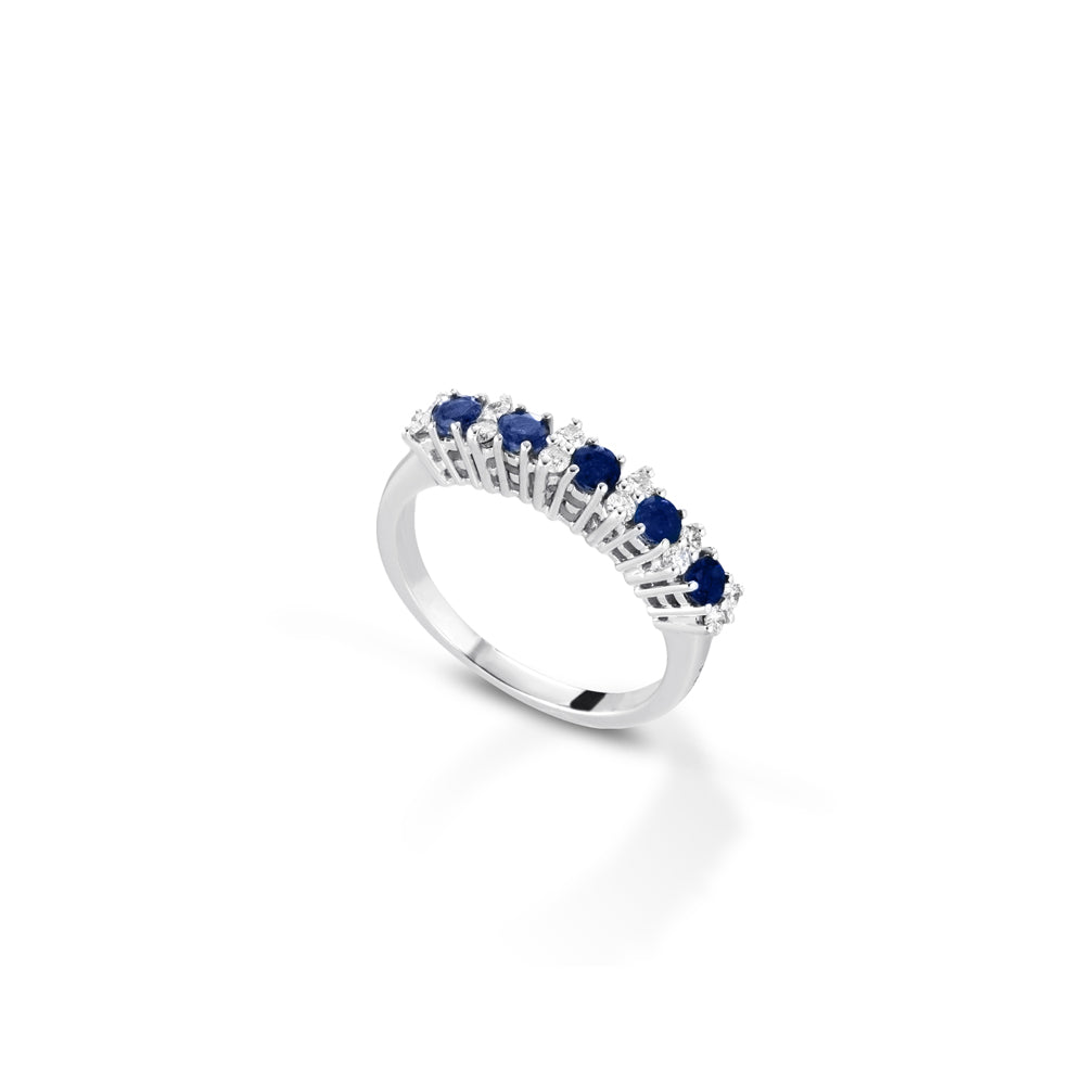 ANELLO VERETTA IN ORO BIANCO 18 CARATI DIAMANTI E ZAFFIRI