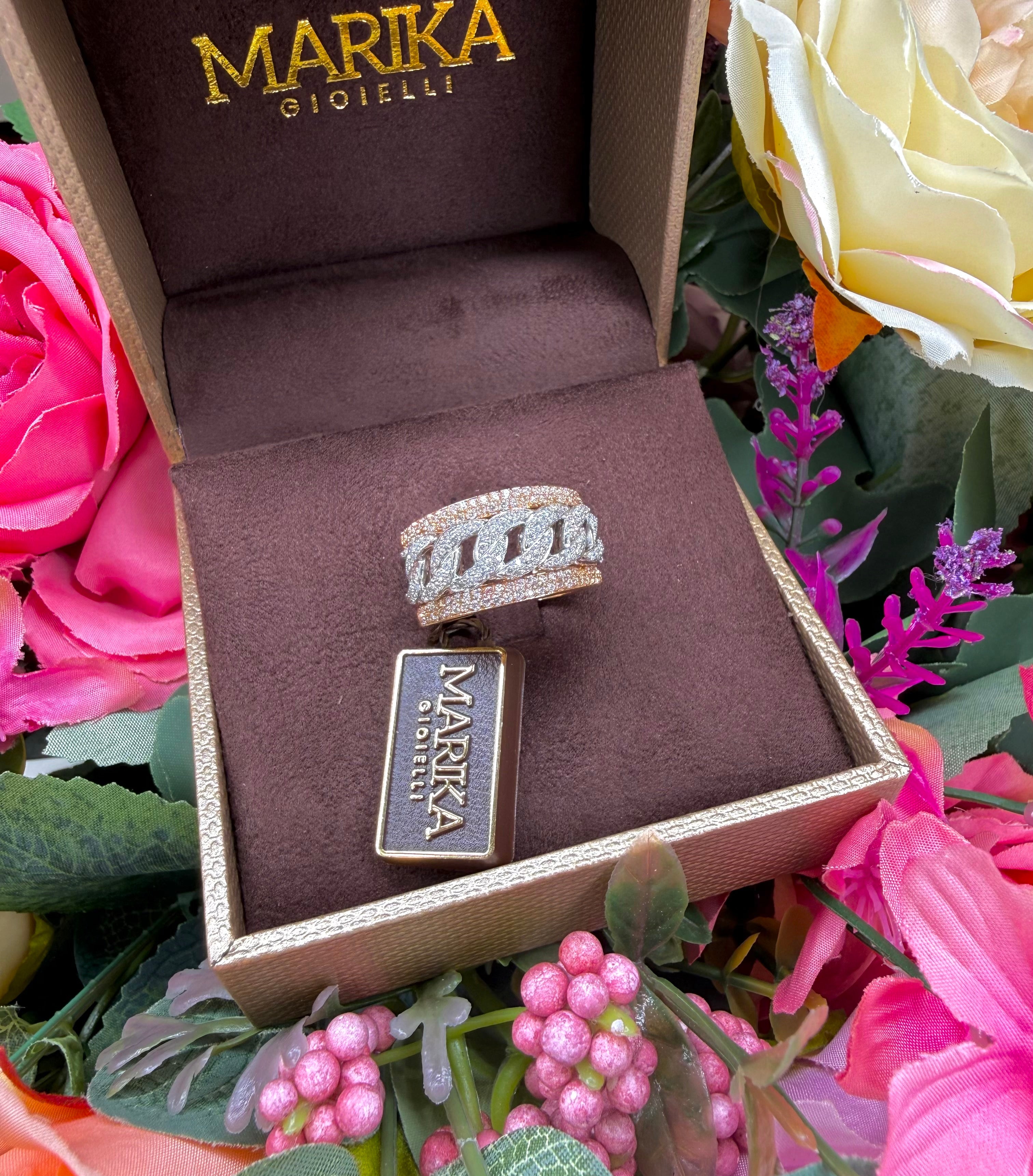 ANELLO CON GROUMETTE IN ORO BIANCO E ROSA 18KT E DIAMANTI