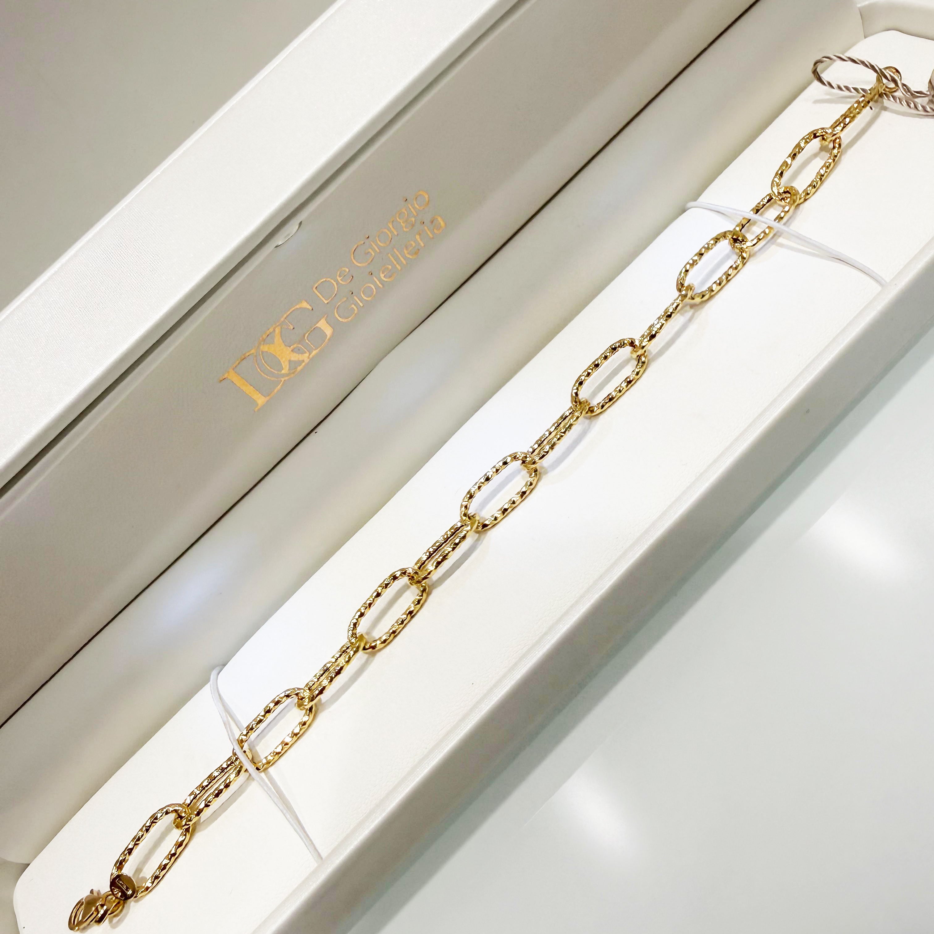 Bracciale a maglie ovali diamantate in oro giallo 18KT (750) – Made in Italy