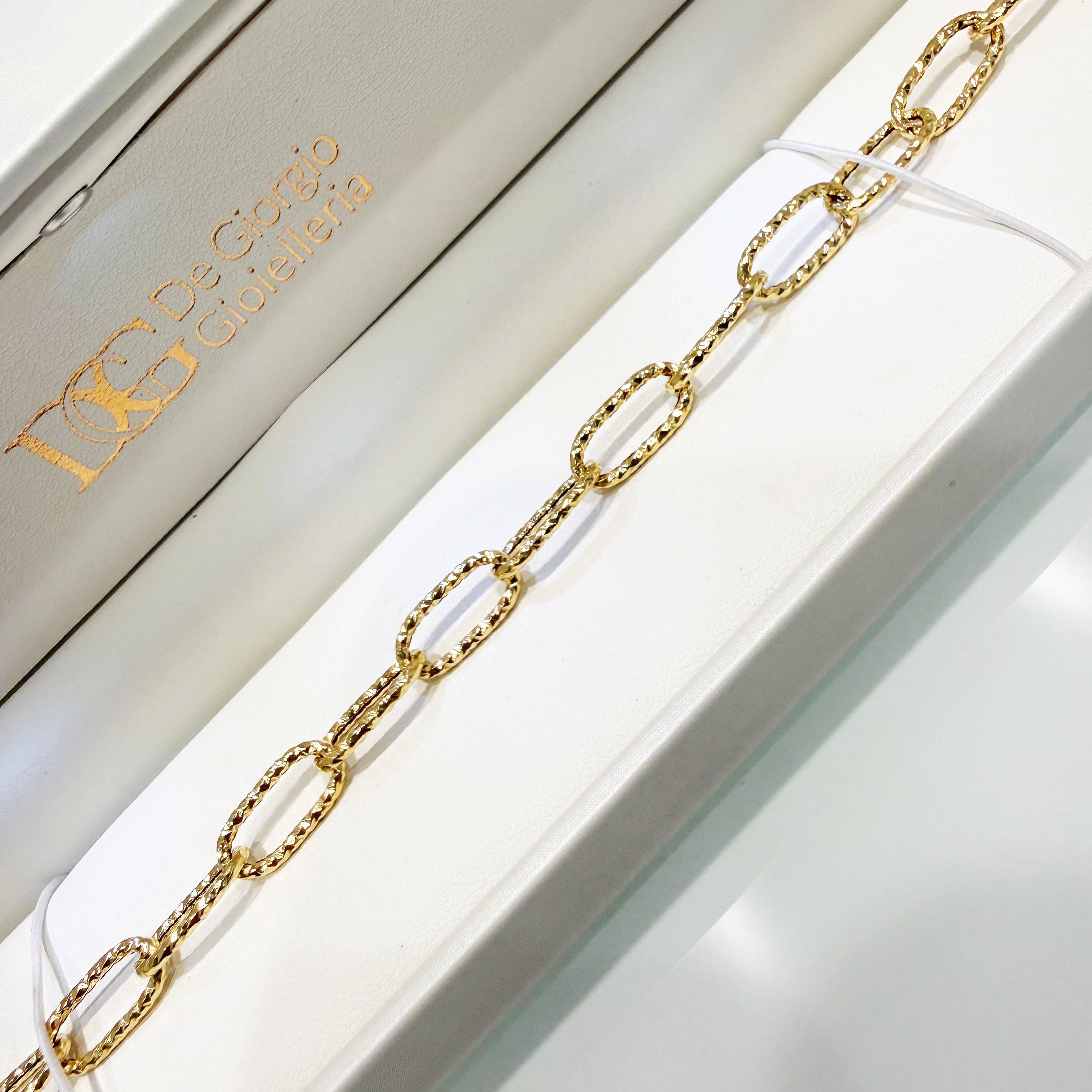 Bracciale a maglie ovali diamantate in oro giallo 18KT (750) – Made in Italy