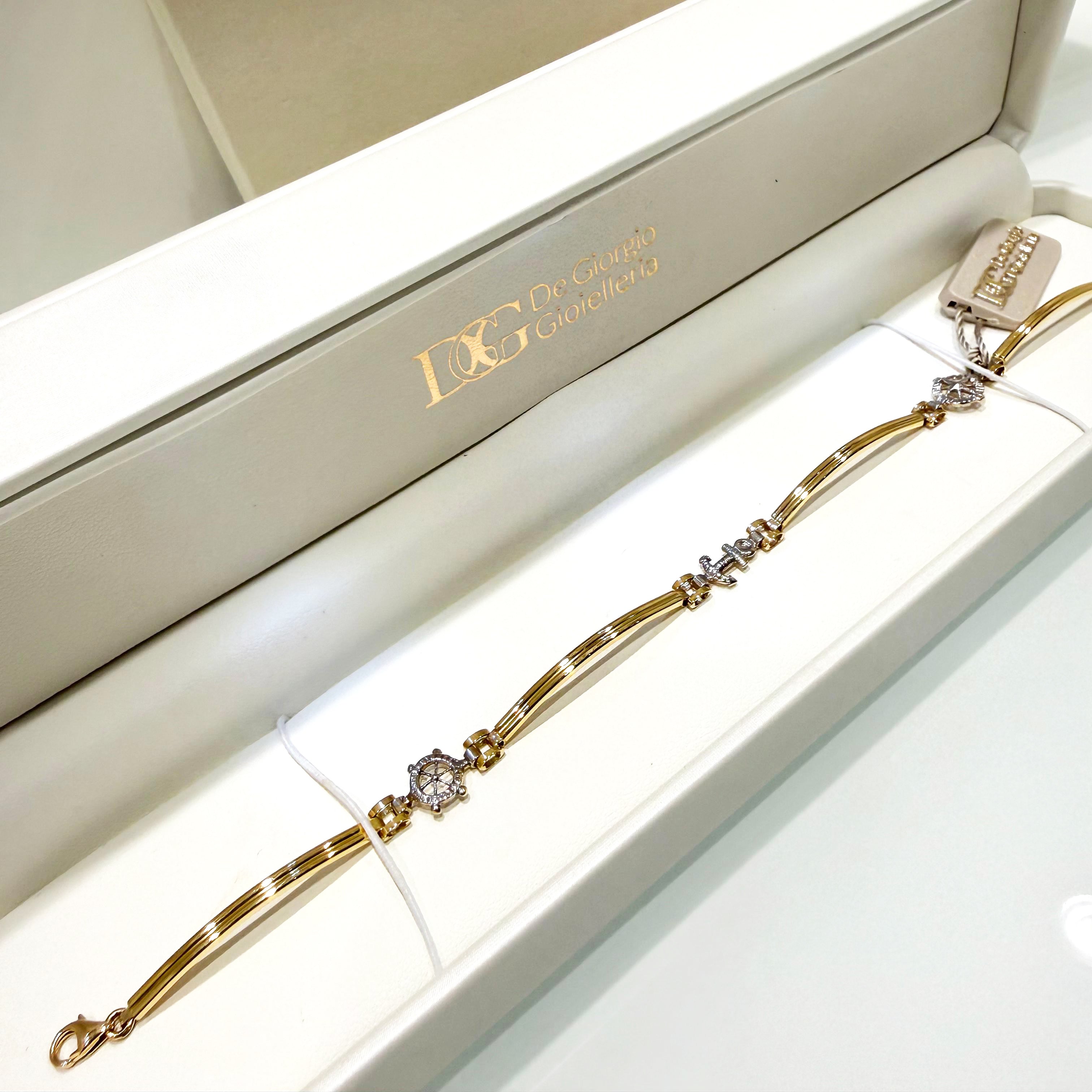 Bracciale timone e ancora in oro giallo 18KT (750) – stile nautico – Made in Italy