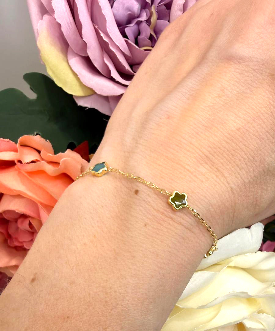 Bracciale con quadrifogli multicolor in oro giallo 18KT (750)