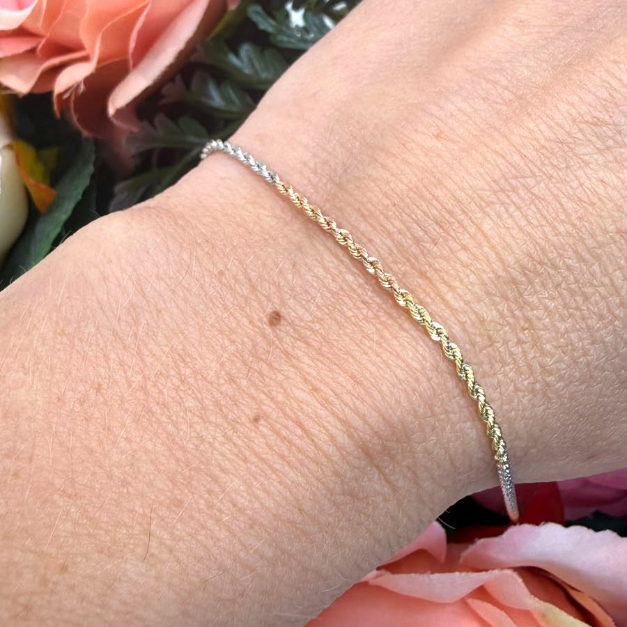 Bracciale a maglia torchon tricolore in oro 18 KT (750)
