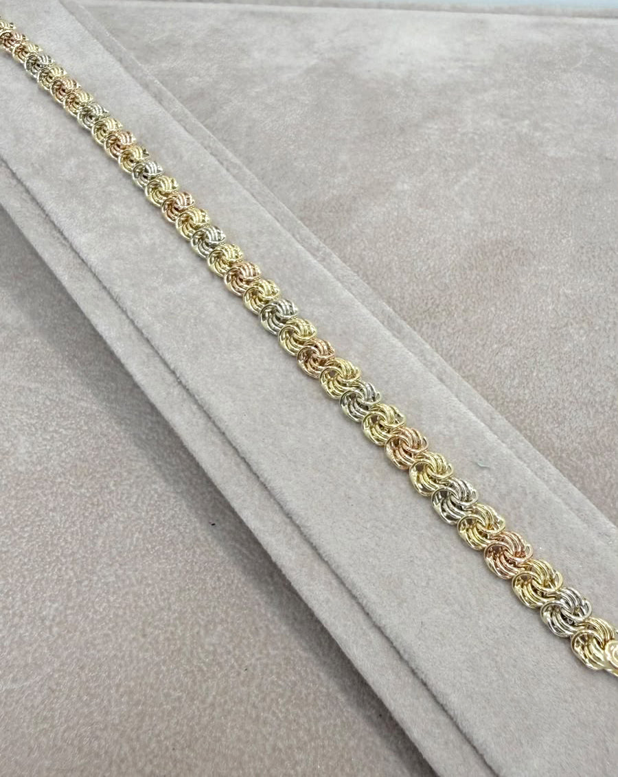 BRACCIALE MAGLIA ROSETTA TRICOLORE IN ORO 18 KT